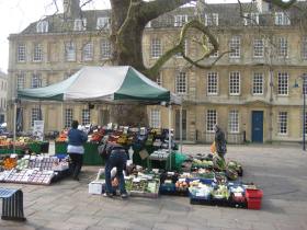 The fruit and veg stall under the tree in Kingsmead Square