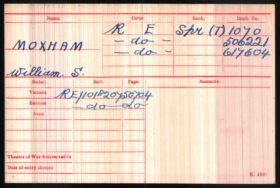 Sapper William Moxham's WW1 medal card.