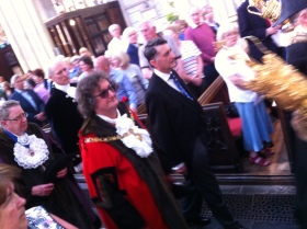 The Mayor of Bath, Cllr Malcolm Lees, leading the civic procession at Bath Abbey.