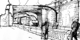 Artists impression of electrified route through Sydney Gardens