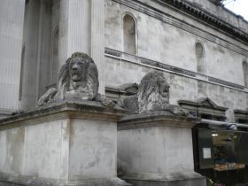 The lions outside the Fitzwilliam Museum in Cambridge. 