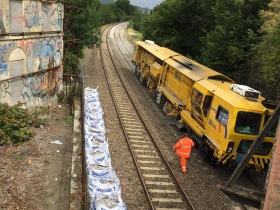 New ballast being laid near the semi-derelict terrace of Cleveland Row.